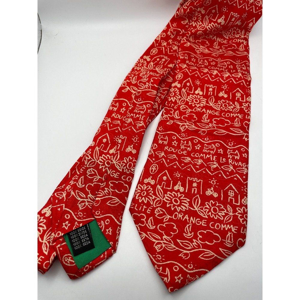 Jean Charles de Castelbajac Red Silk Tie Whimsical Doodle Print French Art